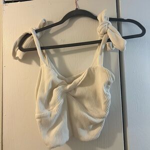 Superdown Cream Ribbed Crop Tank Top